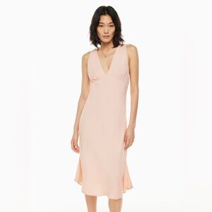 Aritzia Wilfred Deep V Neck Sleeveless Orchestra Midi Dress in Coral Blush